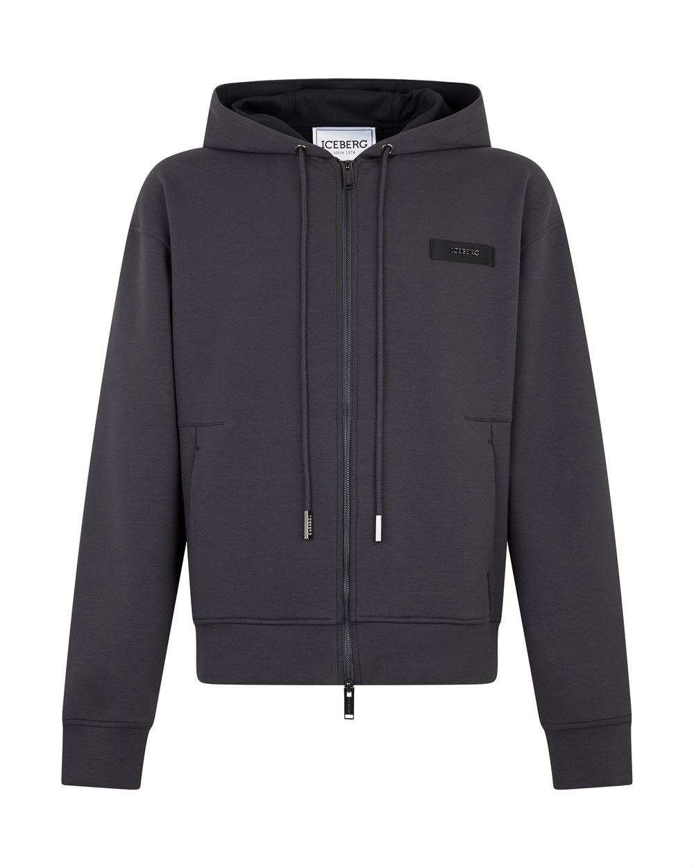 Felpa hoodie zippata in neoprene tecnico con zip grigio e verde scuro