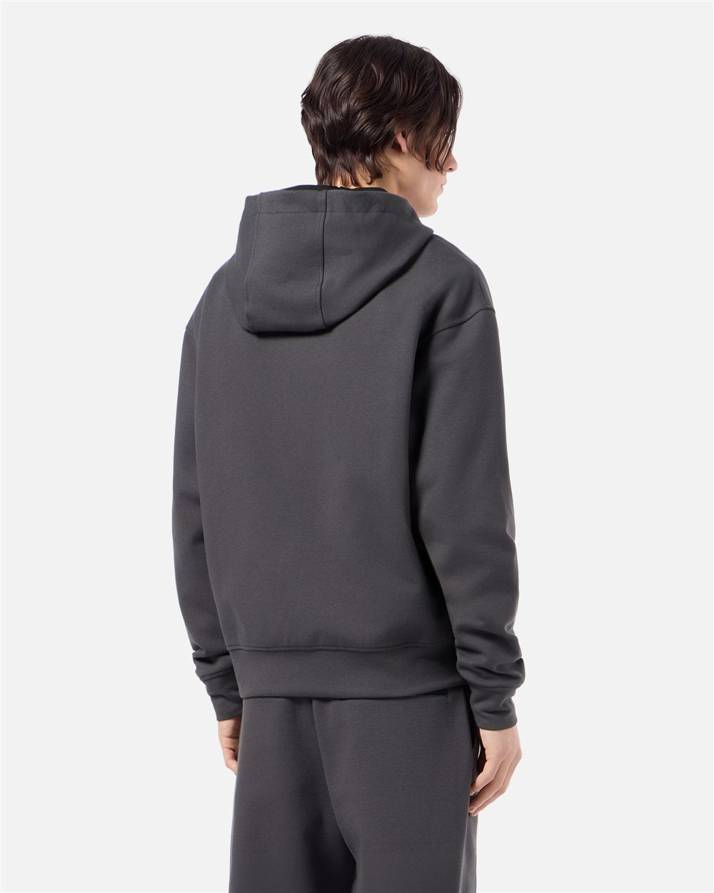 Felpa hoodie zippata in neoprene tecnico con zip grigio e verde scuro