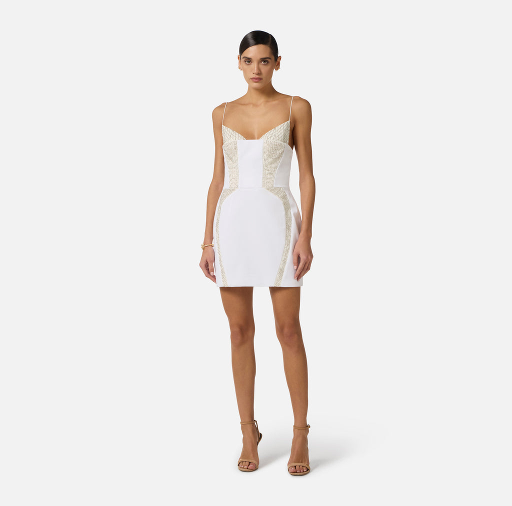 Mini abito in gabardina e tulle con ricami Elisabetta Franchi