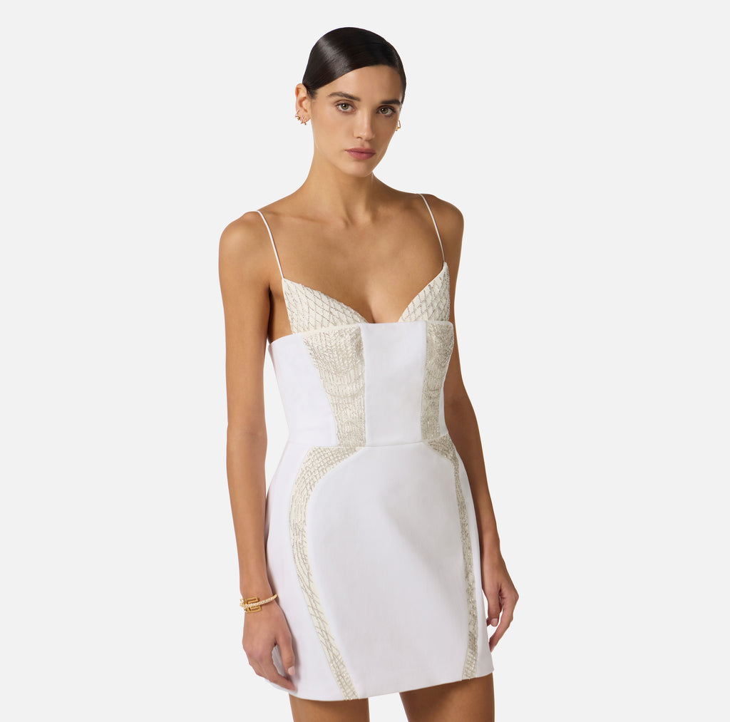 Mini abito in gabardina e tulle con ricami Elisabetta Franchi