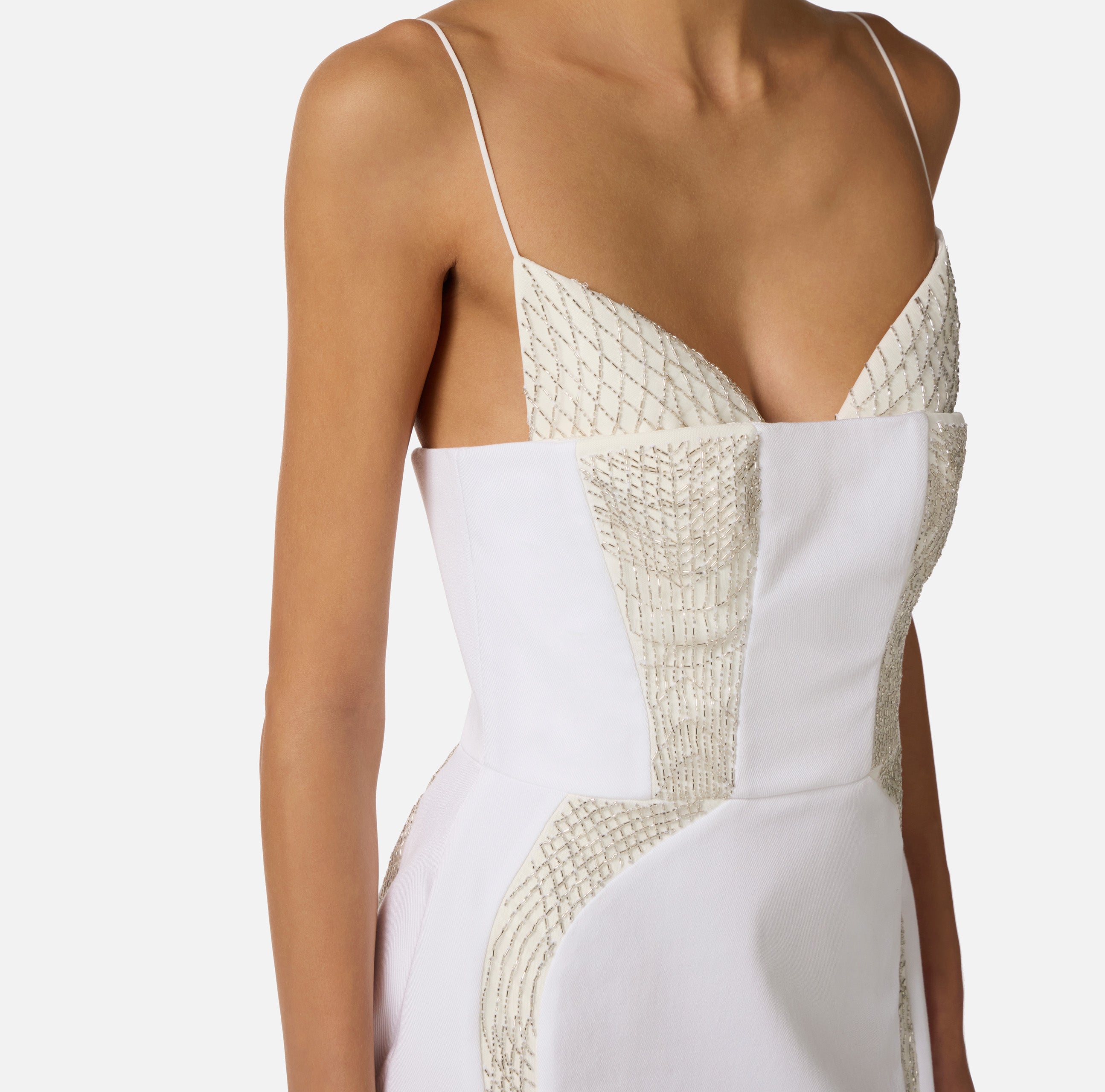 Mini abito in gabardina e tulle con ricami Elisabetta Franchi