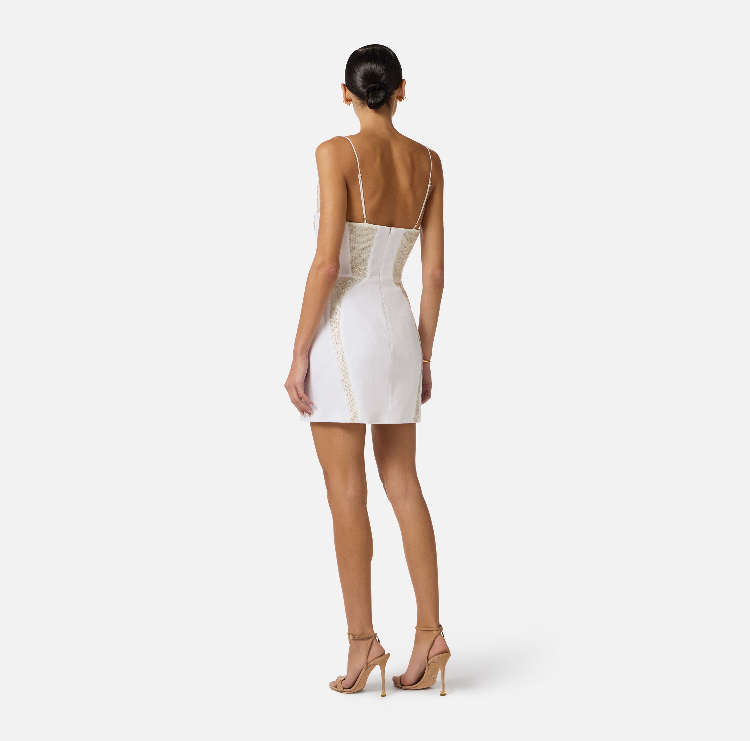 Mini abito in gabardina e tulle con ricami Elisabetta Franchi