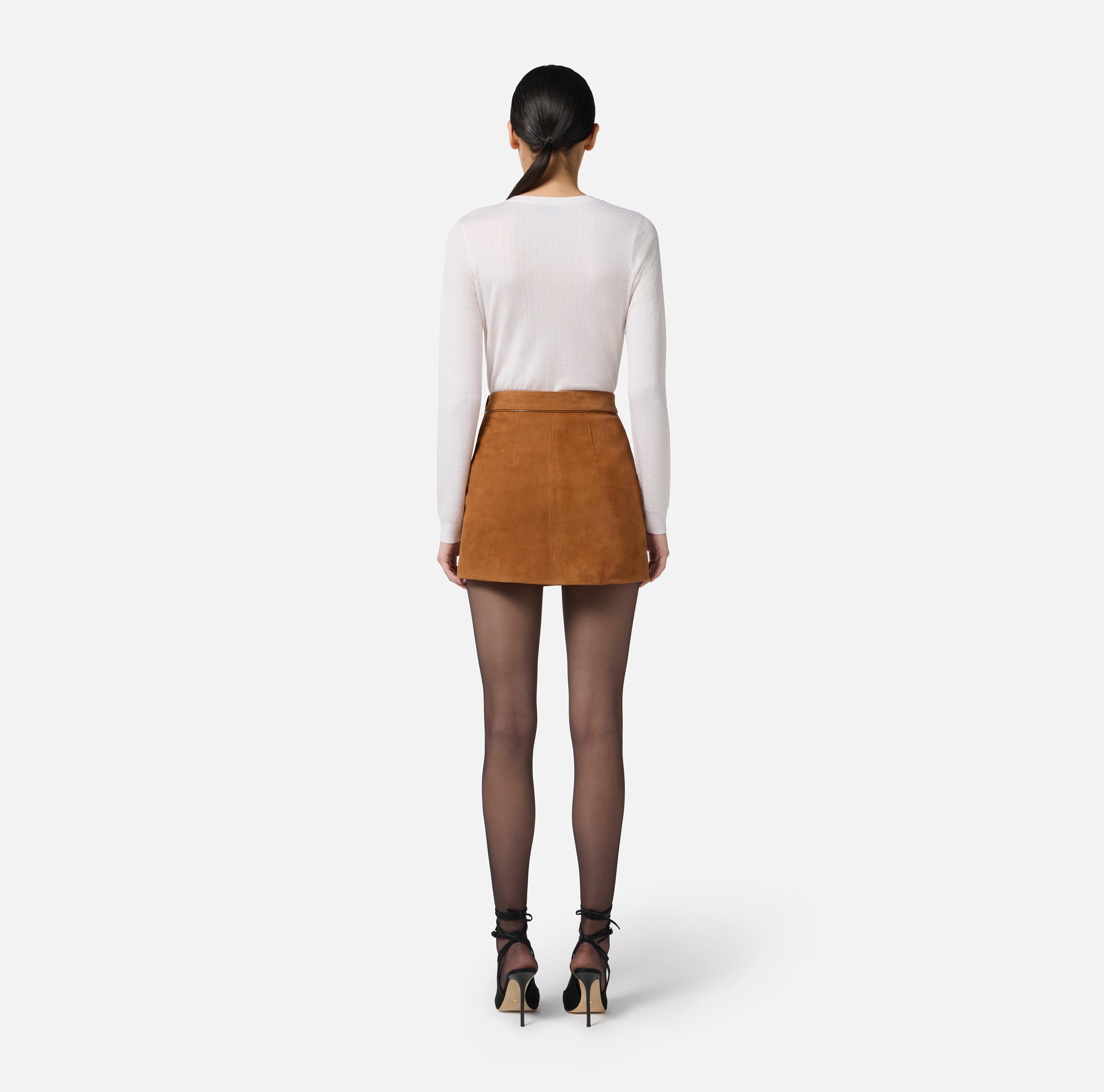 Mini gonna in suede Elisabetta Franchi con dettagli in vinile TAGLIA 42